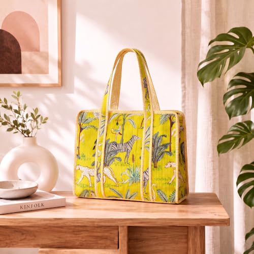 Image of 100% Cotton Jungle Print Shoulder Bag Tote Bag Women Reversible Shopping Bag and Grocery Bags Stylish Travel Bag Gift for Her