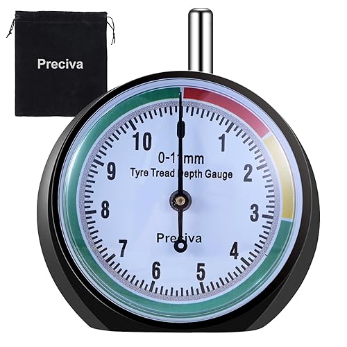 Preciva Farbcodierter Profiltiefenmesser für Reifen in MM Zifferblatt, Profi für Motorrad, Auto, LKW