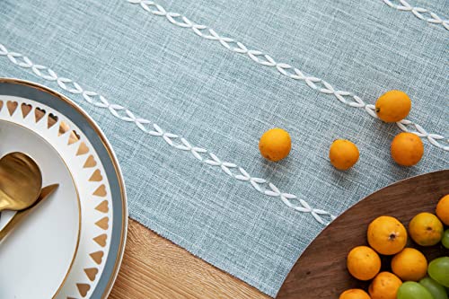 Zeemart Farmhouse Table Runner, Rustic Table Runners 90 Inches Long, Linen Boho Table Runner, Braided Striped Blue Table Runner For Dining Party Holiday, 15X90 Inches, Braided Dusty Blue #TOP5