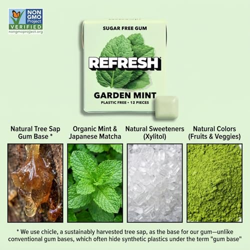 Image of Refresh Plant Based Gum, Sugar Free, Xylitol, 12 Pcs, 6 Pack (Garden Mint)