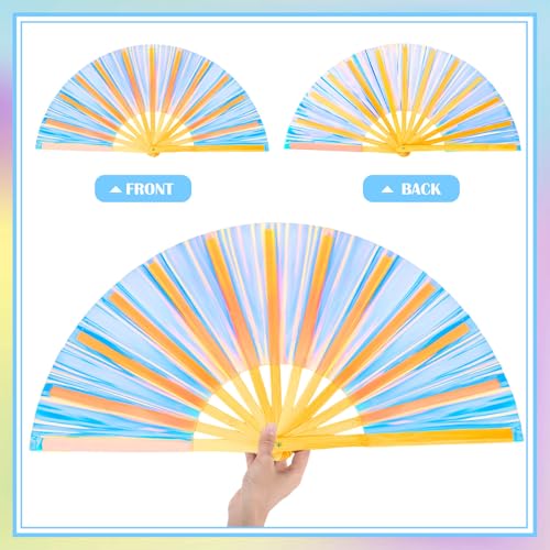 Image of Maitys Large Rave Fan Folding Handheld Fans 13'' Clap Fans for Line Dancing Clack Fan Holographic Festival Accessory for Martial Art Gift Performance, Includes 2 Pouch