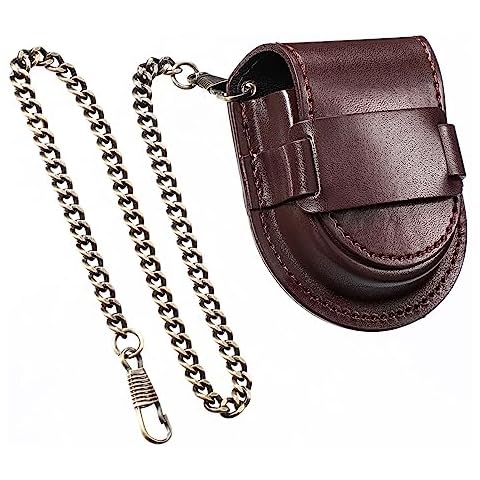 Hemobllo Leather Pocket Watch Pouch - Pocket Watch Leather Case with Bronze Chain Vintage Pocket Watch Belt Holder Case for 38mm-45mm Pocket Watch Cover