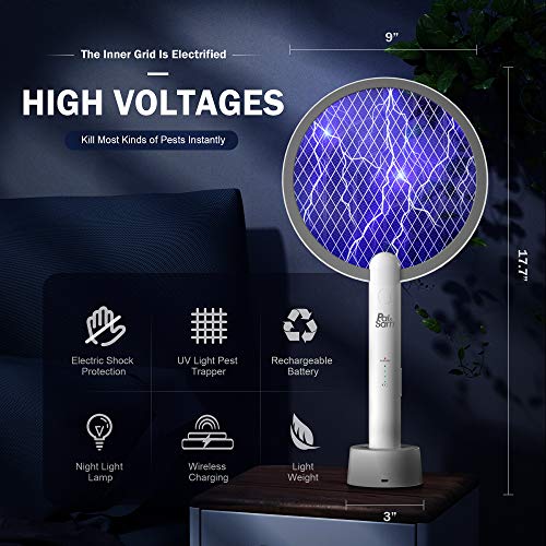 Pal&Sam Bug Zapper, Mosquito Killer Usb/Rechargeable, Electric Fly Swatter Lamp & Racket 2 In 1 For Home, Bedroom, Kitchen, Patio (Grey&White) #TOP1