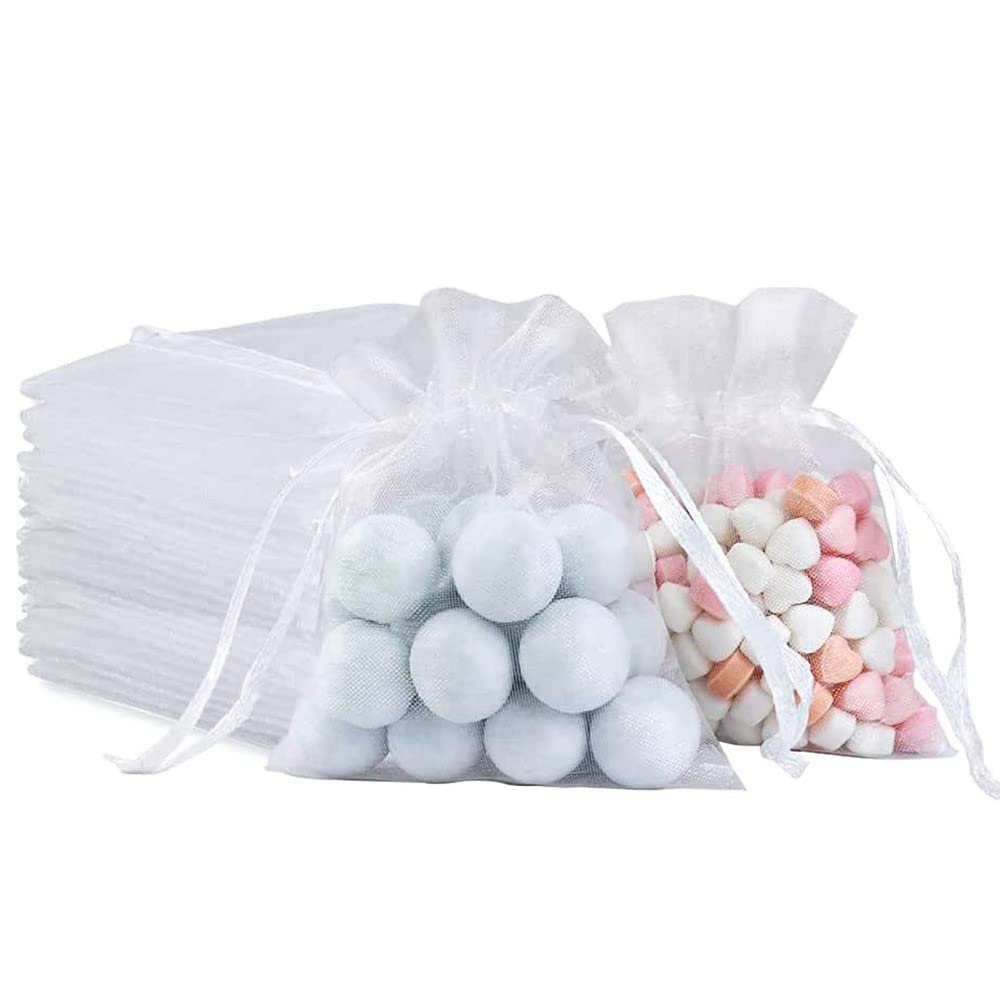 100 Sacchetti Organza 10x15 Cm Bianchi - Borse Con Coulisse Per Regali