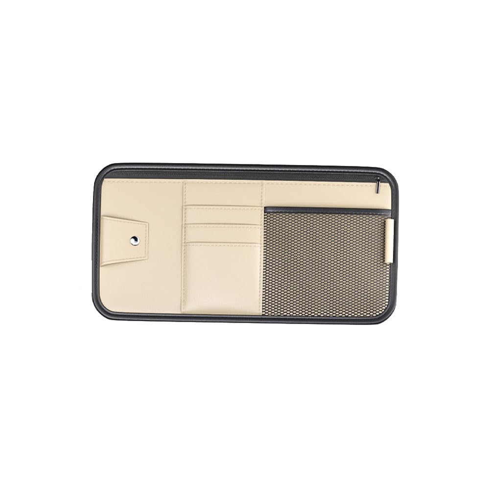 GTALIJHN Car Sun Visor Organiser Bag For Fiat Tipo Kombi 358 2016-2020, PU Leather Storage Pouch Multi-pocket for Sunglasses Holder Card License Registration,Beige