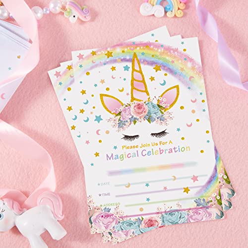 Amztm Magical Unicorn Party Invitations With Envelopes For Kids Birthday Baby Shower Unicorn Party Supplies 20 Pieces Of Fill-In Blank Invitation Card Kit #TOP2