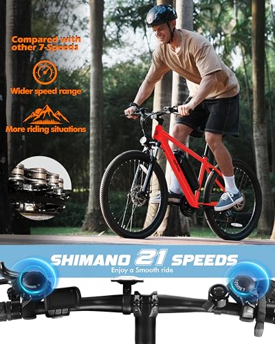 Image of Qlife Electric Bike for Adults /Teens Racer, 20+MPH 21-Speed Peak 1200W Brushless Motor Adult Electric Bicycles, 48V 10.4Ah Removable Battery Mountain Ebike, Up to 55 Miles, 27.5X2.1 Tire E Bike