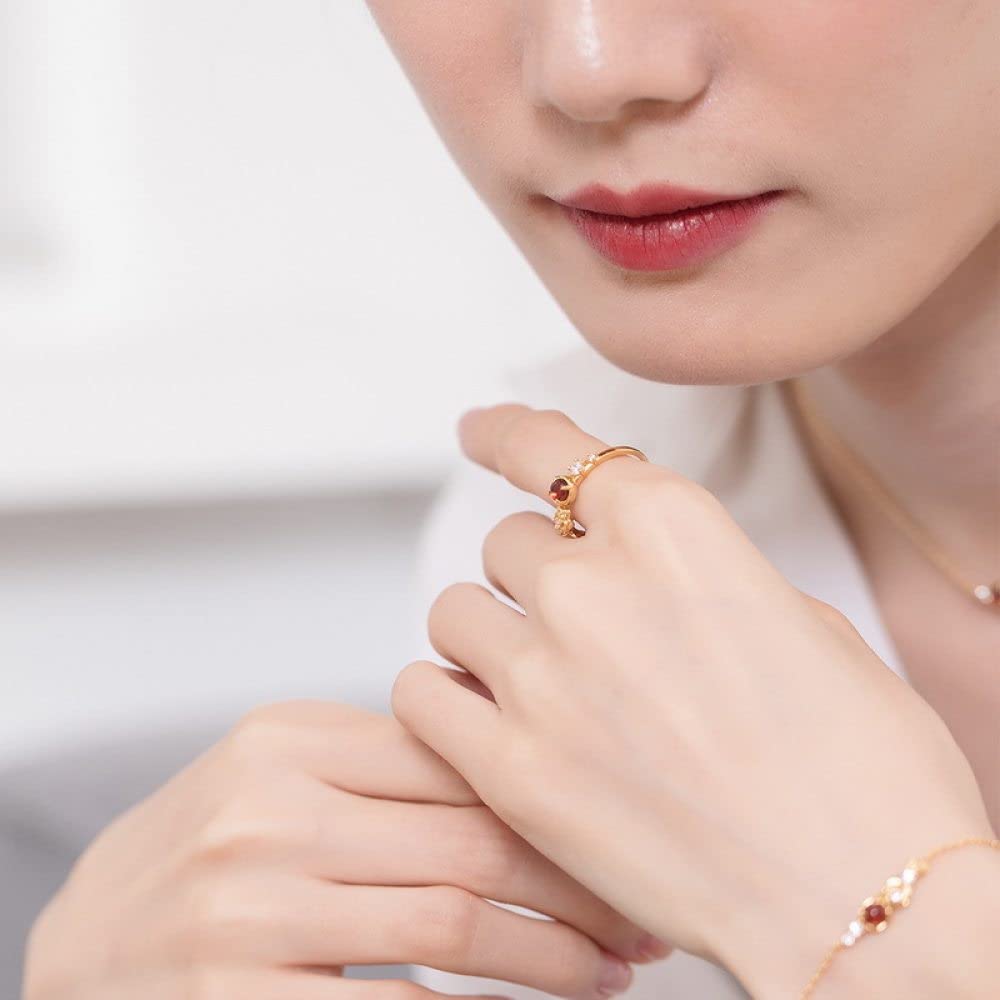 Anello In Argento Sterling 925,Anelli Regolabili Per Donna Natura Granato Anello In Argento Sterling 925 Anelli Di Rami Di Fiori Di Rosa Anelli Di Fascia Eternità Anelli Di Promessa Placcati In Oro