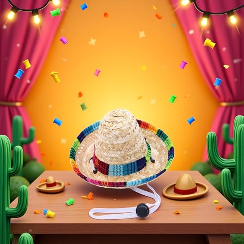 Lustiger Hund Sombrero Hut, Verstellbare Chihuahua Cosplay Cap, mexikanisches Party-Kostüm, Kleidung Dekoration für Haustier Hunde Geburtstag Weihnachten und Halloween Bekleidung Zubehör