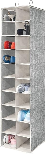mDesign Wardrobe Organiser  Large Hanging Shoe Organiser with 20 Spaces  Hanging Shoe Rack for Wardrobes and Bedrooms  Black/Cream