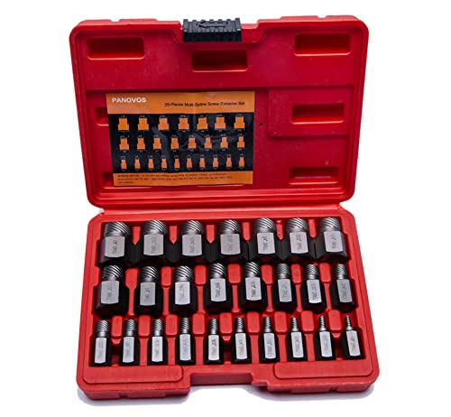 Panovos 25Pcs Screw Bolt Nuts Extractor Set, Hex Head Multi-Spline Remover Bolt Extractor Set, Rounded Bolt Remover For Broken Studs, Bolts, Hexagon Sockets Screws And Fittings #TOP5