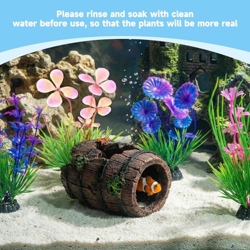 TGDIVYA 6Pcs Starfish Barrel & Plant Set, Aquarium Ornaments Including Fish Tank Decorations,Creating Fish Hideout for Aquarium and Complete Fish Tank Accessories - Image 3