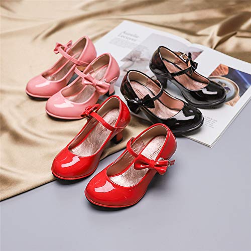 Girls PU Leather High Heel Shoes Bowknot Girls Dress Shoes3