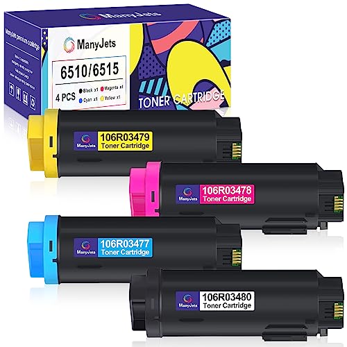 ManyJets Compatible Toner Cartridge Replacement for Xerox Phaser 6510 WorkCentre 6515 106R03480 106R03477 106R03478 106R03479 for 6510DN 6515DN 6510DNI 6515DNI ( Black Cyan Magenta Yellow, 4-Pack ) -  GYM-6510-4PK