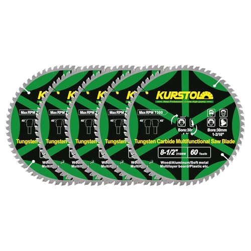 KURSTOL Wood Circular Saw Blade - 5pcs 216mm TCT Cutting Disc 60T Tungsten Carbide Tipped Blade Bore 30mm for Wood, Laminates, Aluminum, Copper, Non-Ferrous Metals, Plastic