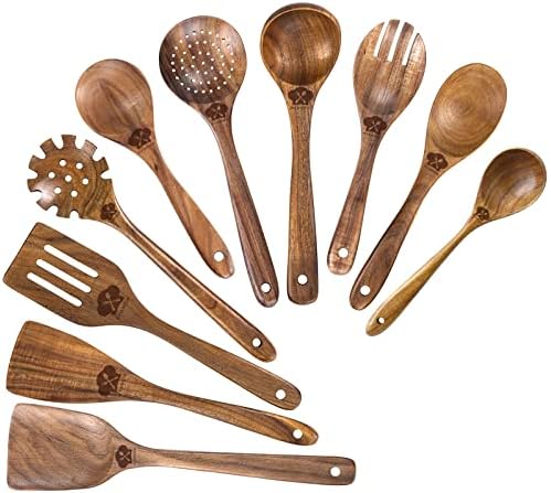Amazon.com: Wooden Spoons for Cooking, 10 Pcs Wooden Cooking Utensils ...