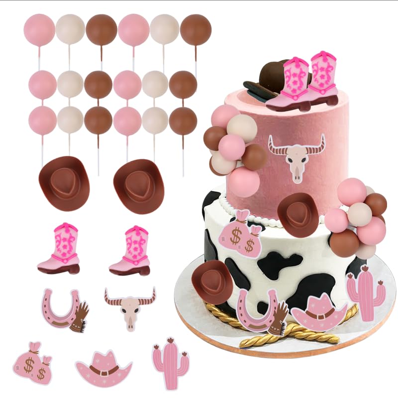 Cowgirl Birthday Cake Decorations – Pink & Brown Theme Cake Toppers, Boots, Hats & Balls - View #11