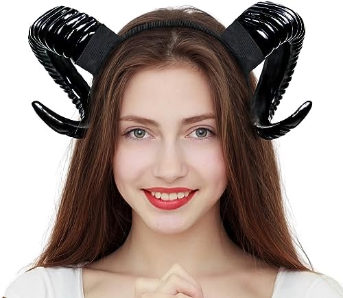 Orgoue Devil Horns Headband, Black Horn Devil Costume Accessory Witch Horn Headpiece for Women Men for Halloween Cosplay