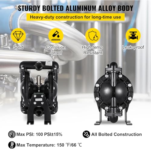 Image of VEVOR Air-Operated Double Diaphragm Pump 1 inch Inlet Outlet Aluminum 35 GPM Max 120PSI for Industrial Use, QBY4-25LF46-1inch-35
