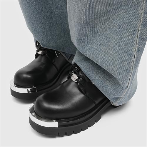 Men's Leather Lace Up Chunky Platform Dress Oxfords Shoes with Metal Plate Non Slip Heightening Round Toe Comfortable Derby Shoes for Formal Office Party Wedding Business4