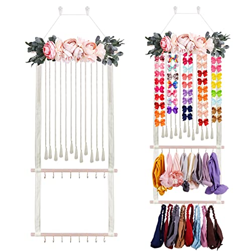 Image of cherrboll Headbands Holder Hair Bows Organizer with Hooks, Baby Hair Accessories Storage Display for Toddler Girls Nursery Room Wall Door Closet