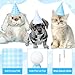 CrystalSylara 12 Pcs Mini Party Hats for Stuffed Animals, Felt Cone Hats with Pom Poms Baby Blue Polka Dot Checkered Mini Birthday Party Hat for Dolls Small Dogs Cats Birthday Holiday Pet Accessories