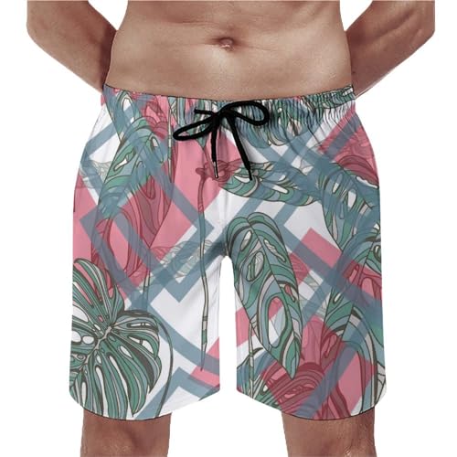 Shorts de bain homme feuilles géométriques S avec cordon de serrage