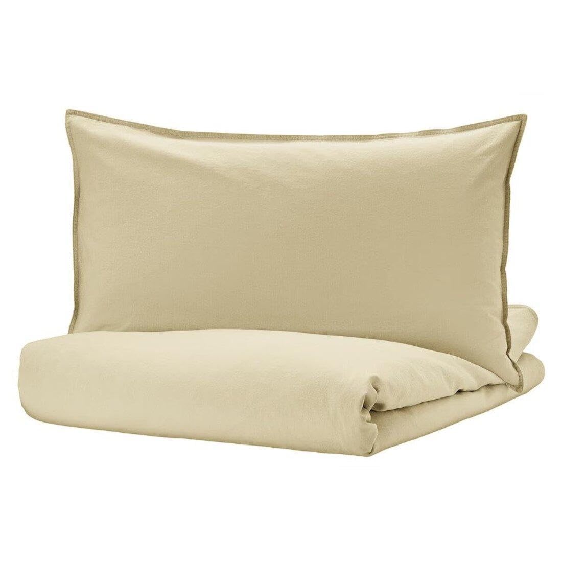 Ikea ÄNGSLILJA Duvet Cover and Pillowcase, Light Beige-Green, 150x200/50x80 cm-image-9