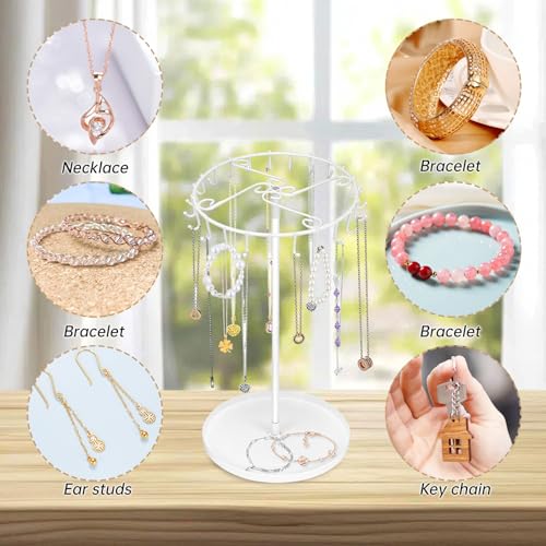 Porte Collier, Presentoir Boucle d'oreille avec Plateau et 23 Crochets Presentoir Porte Bijoux pour Collier Bracelets Montre Bagues et Boucles (Blanc) – vue 7