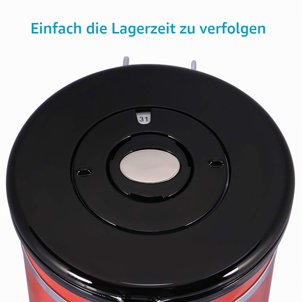 TOPINCN Kaffeebehälter, 1,8 L Lebensmittelbehälter Großer Luftdichter Schwarzer Küchenbehälter aus Edelstahl für Kaffee und Bohnen(Rot)