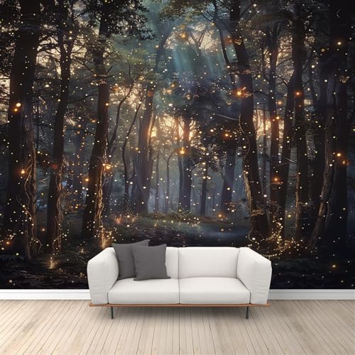 Fairytale Forest Wall Murals Starlight Magic Forest Mural Wallpaper Moonlight Woods Wallpaper Landscape Murals for Living Room Bedroom 118' x 82.7'