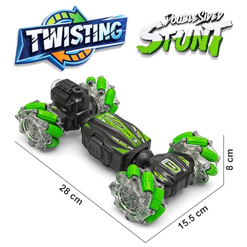 Image of VGRASSP Dual Control Twisting Drift Stunt Mist Car Toy for Kids with Remote Control and Gesture Wrist Controller - Rechargeable 360 Rotating Smoke RC Car Toy with LED Lights, Sound Effects - Green