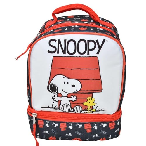 Fast Forward Lancheira térmica infantil com alça – Peanuts Snoopy Drop Bottom Lunch Bag – Lancheira térmica macia reutilizável para meninos e meninas, escola, creche e viagens