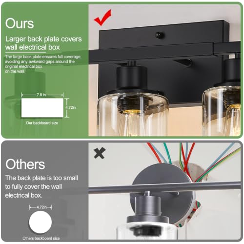 Image of Indoi 7-Light Bathroom Light Fixtures, Matte Black Modern Vanity Lights with Clear Glass Shades, Bathroom Wall Lamp for Mirror Living Room Cabinet Bedroom Porch
