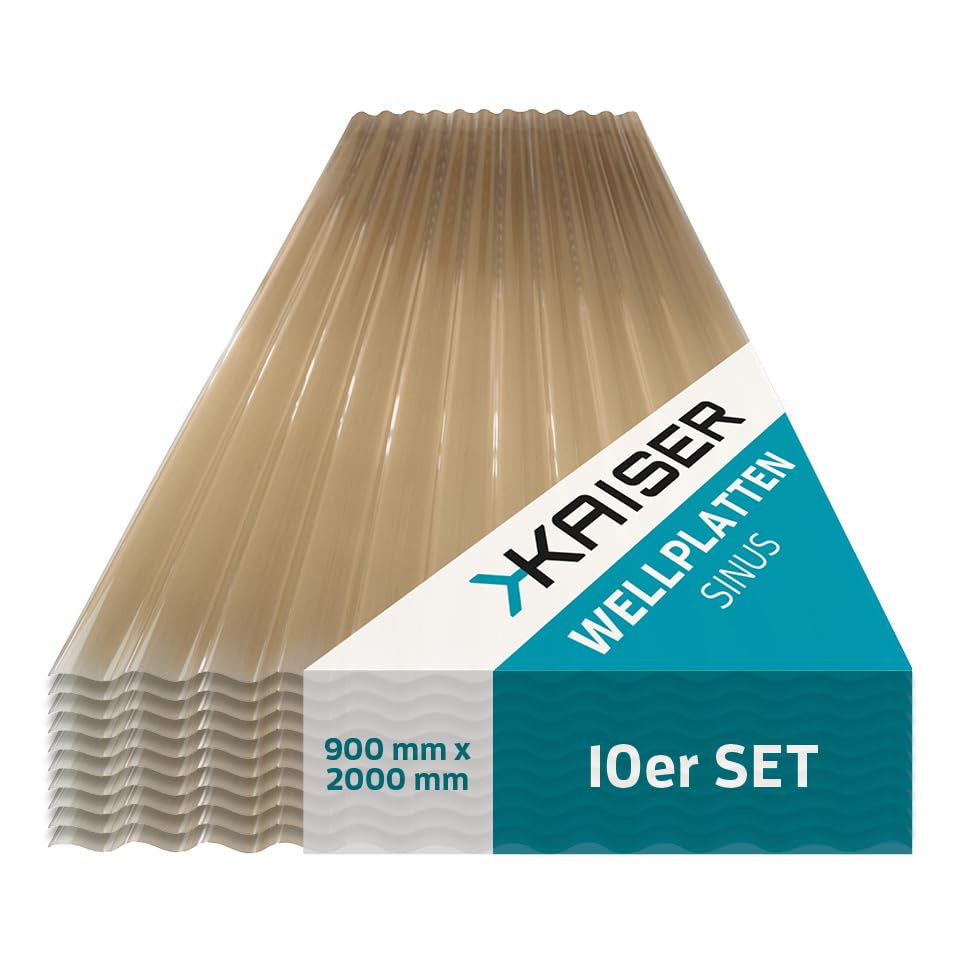 KAISER plastic® Wellplatten Bronze | Wellplatten Dach, Welldach Kunststoff | Dachplatten wetterfest | Überdachung | Sinus 76/18 – 90 x 200 cm | 10 Stk.