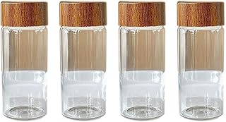4 Pieces Mini Glass Jars with Plastic Woodgrain Lids Sealed Cans Mini Mason Jars Airtight Glass Pantry Canister for Coffee Bean Tea Sugar Liquid and Jewelry Beads, 1 oz