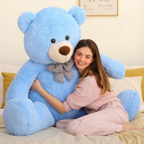 Image of MaoGoLan Giant Plush Teddy Bear, Life Size Large Stuffed Animal, 5 Feet, Soft and Fluffy Big Teddy Bear Gift for Baby Shower, Christmas, Valentine's Day, Blue