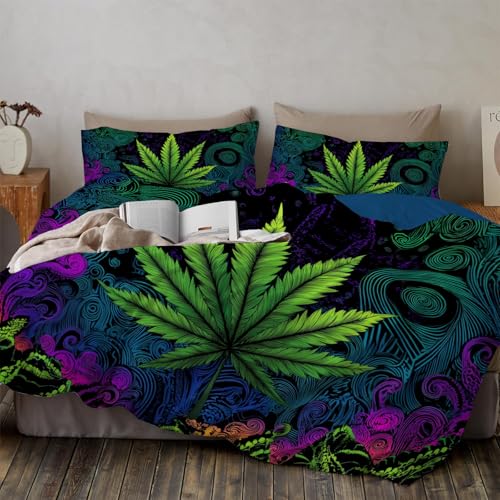 Housse de couette 220x240 avec fermeture éclair parure marijuana 3D