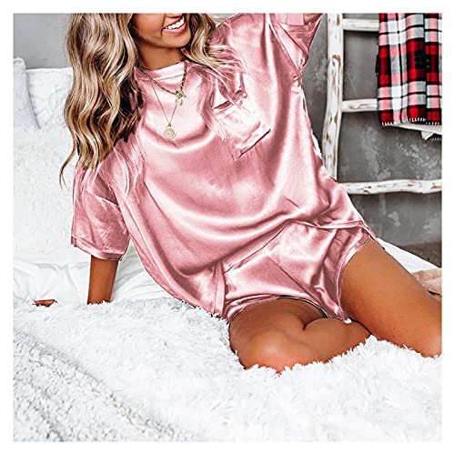 BEROVE Spring Summer Pajamas Fit for WENYUJH Women Pajamas Faux Silk Pajamas Satin Pyjama Short Sleeve Pajamas(Color:Purple,Size:M)
