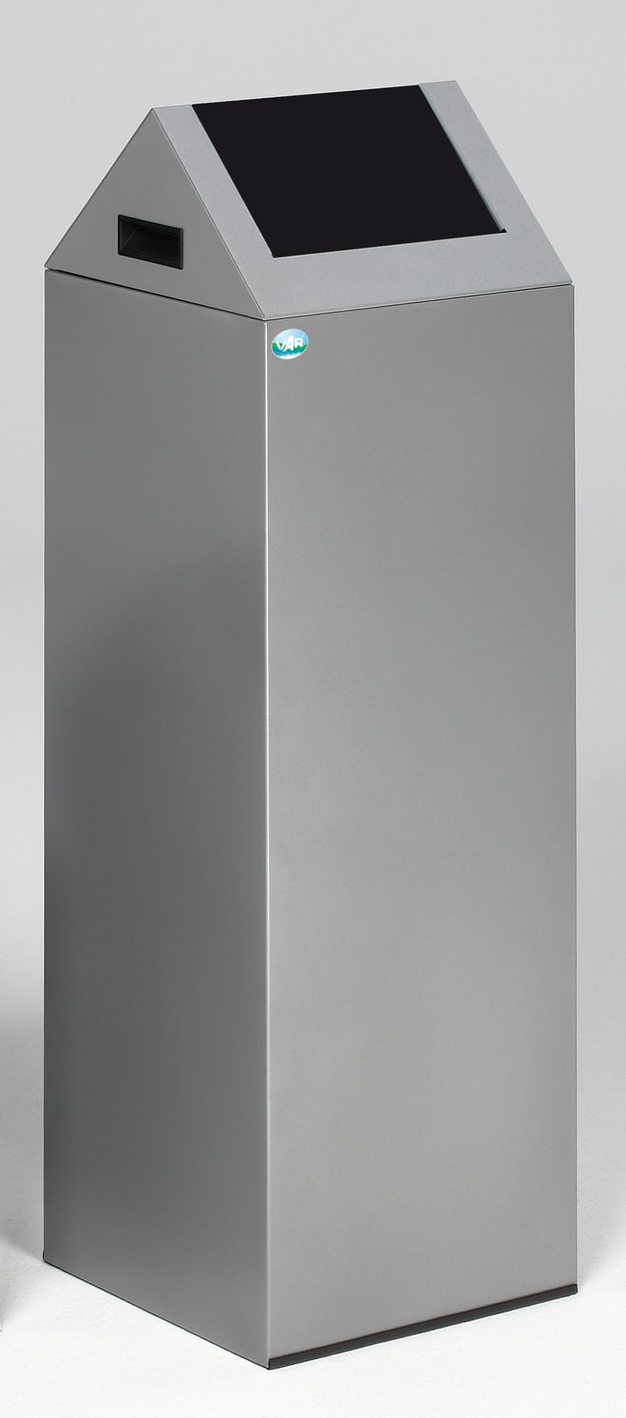 PROREGAL Selbstlöschender Wertstoffsammler spitz | 89 Liter, HxBxT 104,5x32x32cm | Verzinkter Stahl | Silber-Anthrazit | Mülleimer Abfalleimer