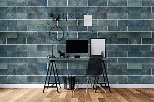 Image of DWELLSINDIA Teal Green Bricks Self Adhesive Wallpaper, Waterproof, Scratch Resistant, Laminated (41cm x 244cm, Multicolour)