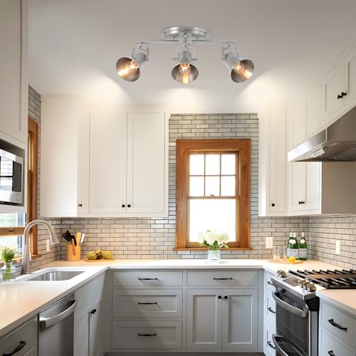 Image of Nickel 3-Light Track Lighting Kit, Directional Ceiling Light Fixtures, Industrial Kitchen Lighting for Island, Over Table, Hallway,Laundry Room