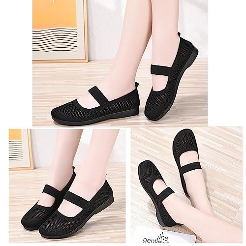 DESESE Women's Casual Hollow Out Knitted Mary Jane Flats Shoes,Fashion Comfortable Mesh Walking Beach Shoes Lightweight Breathable Slip-On Shoes 7