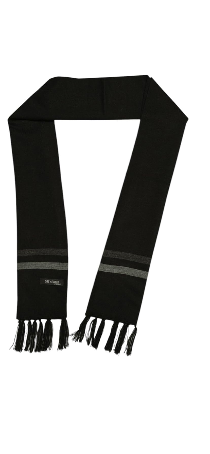 Winter Knit Scarf, Black with Grey Stripes, Tasseled Ends, Cosy Wool Premium-image-33