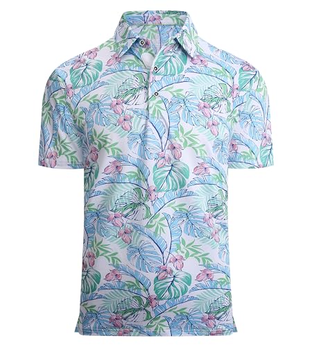 Alex Vando Mens Hawaiian Golf Shirt Moisture Wicking Digital Print Golf Shirts for Men