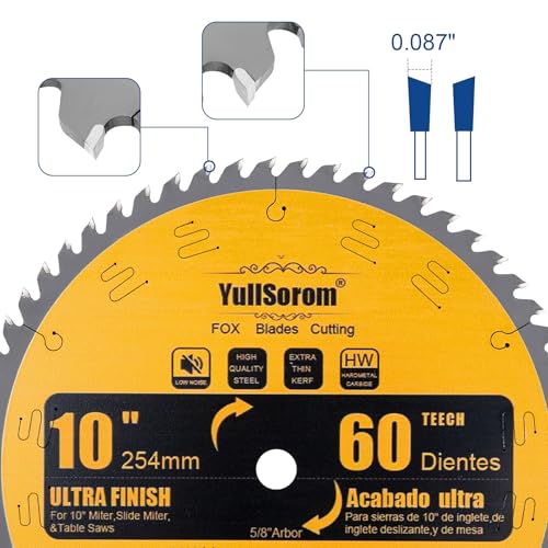 Image of 10 Inch Thin Kerf Fine Finish Crosscut Table Saw Blades, 60-Tooth ATB TCT Fine Finish Wood Cutting Circular Saw Blade with 5 /8 Inch Arbor