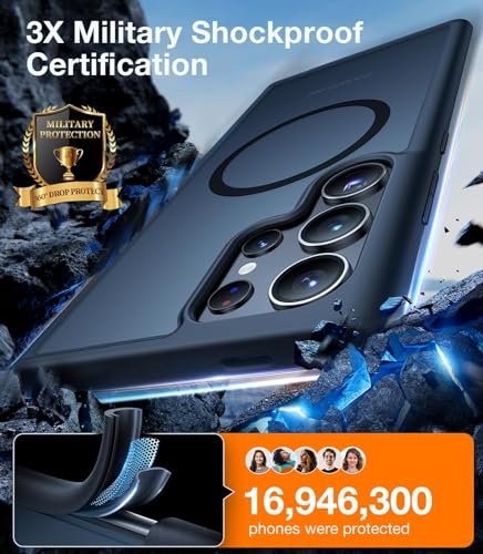 Image of TORRAS Magnetic Guardian Designed for Samsung Galaxy S23 Ultra Case[Military Grade Drop Tested][Compatible with MagSafe] Semi-Clear Hard Back & Soft Edge case for Galaxy S23 Ultra case, Phantom Black