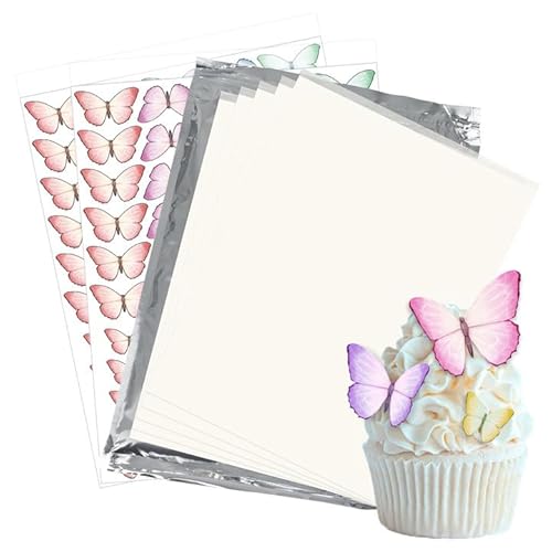 Edible Paper, Frosting Sheets A4 Size with 120pcs Wafer Butterflies, Icing Sheets for Cakes Printable, Edible Image Paper, Sugar Sheet for Cupcake Toppers, Cake Decorations