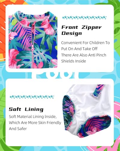 Image of Girls Swimsuits One Pieces Long Sleeve Swimwear UPF50+ Toddler Kids Zipper Sun Protection Bathing Suits Sizes 2-12