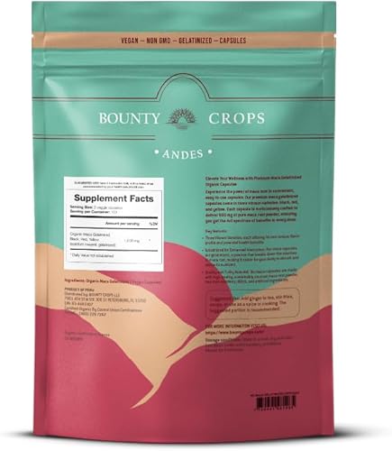 Miniatura 2 de Cápsulas de polvo de maca orgánica 1000 mg por porción, gelatinizadas, sin OMG, 200 cápsulas veganas, maca peruana negra, roja y amarilla, apoyo de